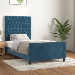 Cadre de lit sans matelas bleu foncé 100x200 cm velours 
