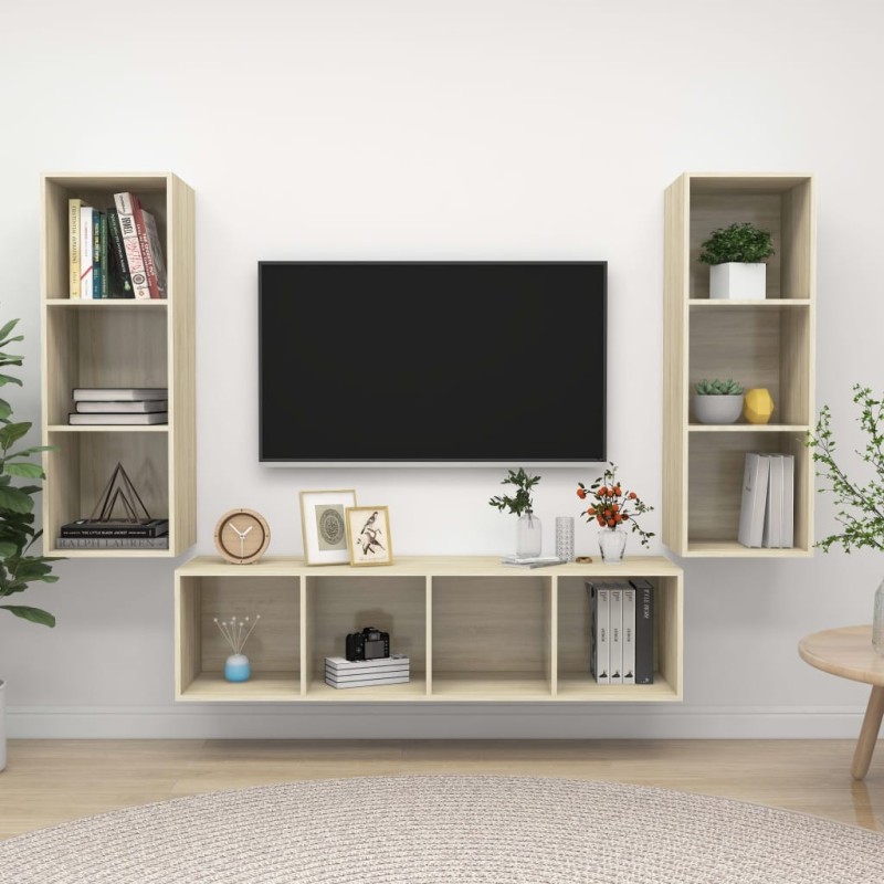 Ensemble de meubles TV 3 pcs Chêne sonoma Bois d'ingénierie Ensemble de meubles TV 3 pcs Chêne sonoma Bois d'ingénierie