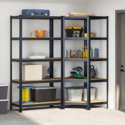 Ensemble d'étagères à 5 niveaux 2 pcs acier bois d'ingénierie 