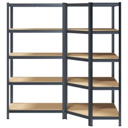 Ensemble d'étagères à 5 niveaux 2 pcs acier bois d'ingénierie 