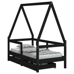 Cadre de lit enfant avec tiroirs noir 70x140 cm bois pin massif  