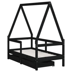 Cadre de lit enfant avec tiroirs noir 70x140 cm bois pin massif  