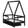 Cadre de lit enfant avec tiroirs noir 70x140 cm bois pin massif  