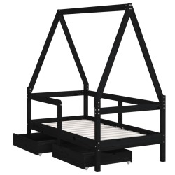 Cadre de lit enfant avec tiroirs noir 70x140 cm bois pin massif  