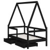 Cadre de lit enfant avec tiroirs noir 70x140 cm bois pin massif  