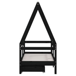 Cadre de lit enfant avec tiroirs noir 70x140 cm bois pin massif  
