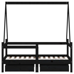 Cadre de lit enfant avec tiroirs noir 70x140 cm bois pin massif  