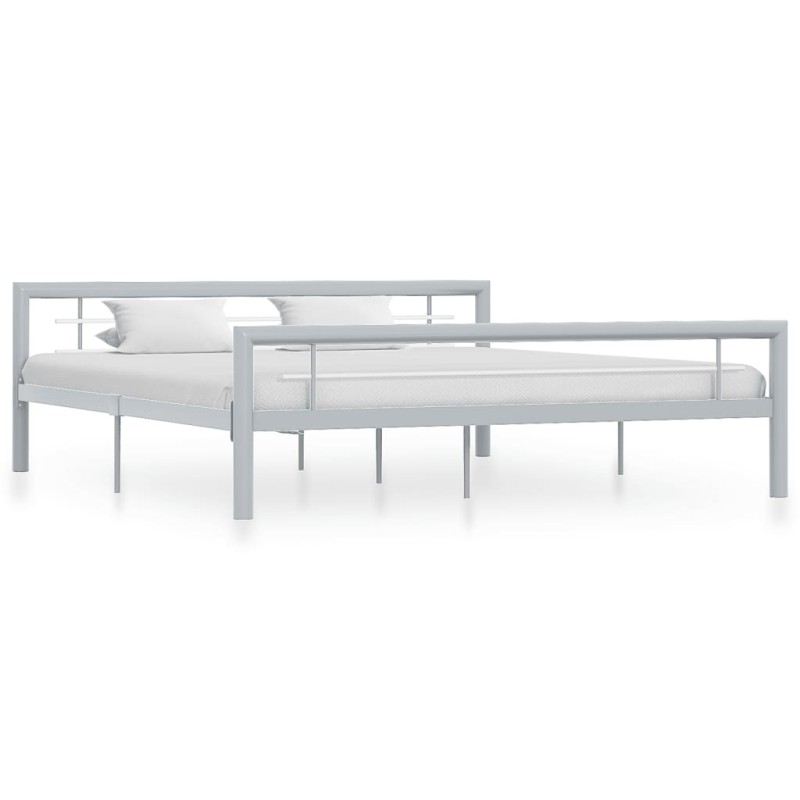 Cadre de lit sans matelas gris et blanc métal 180x200 cm Cadre de lit sans matelas gris et blanc métal 180x200 cm