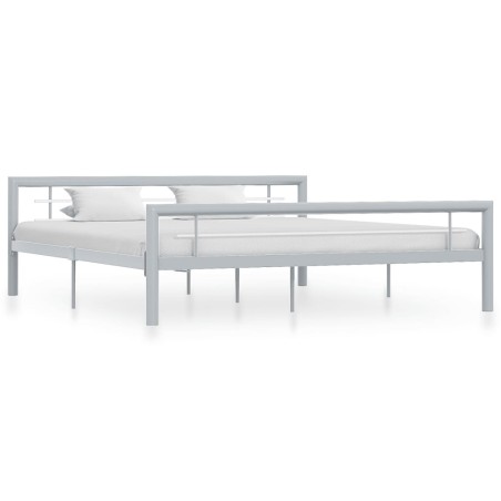 Cadre de lit sans matelas gris et blanc métal 180x200 cm 
