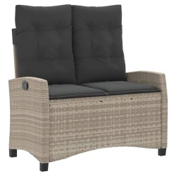 Banc inclinable de jardin et coussins gris clair résine tressée 