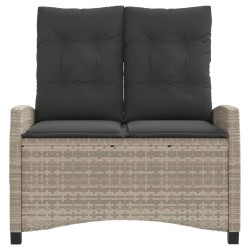 Banc inclinable de jardin et coussins gris clair résine tressée 