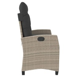 Banc inclinable de jardin et coussins gris clair résine tressée 