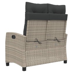 Banc inclinable de jardin et coussins gris clair résine tressée 