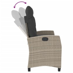 Banc inclinable de jardin et coussins gris clair résine tressée 