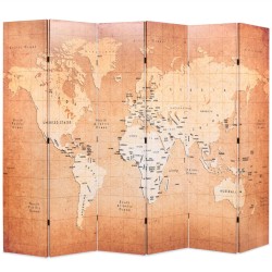 Cloison de séparation pliable 228 x 170 cm Carte du monde Jaune 