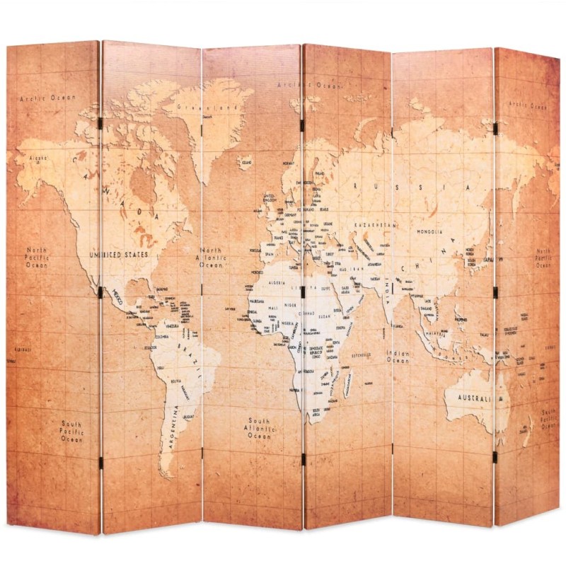 Cloison de séparation pliable 228 x 170 cm Carte du monde Jaune Cloison de séparation pliable 228 x 170 cm Carte du monde Jaune