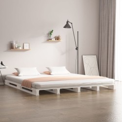 Lit de palette blanc 200x200 cm bois de pin massif 
