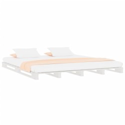 Lit de palette blanc 200x200 cm bois de pin massif 