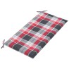 Banc de jardin avec coussin à carreaux rouge 112 cm Teck massif 