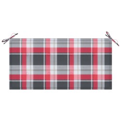 Banc de jardin avec coussin à carreaux rouge 112 cm Teck massif 