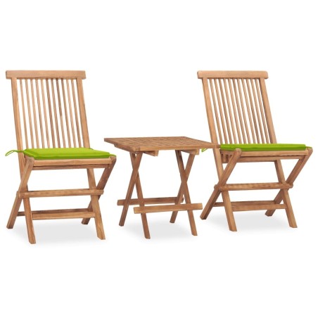 Ensemble à manger d'extérieur pliable avec coussin 3 pcs Teck 