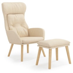 Chaise de relaxation avec repose-pied Crème Tissu 