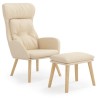 Chaise de relaxation avec repose-pied Crème Tissu 