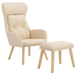Chaise de relaxation avec repose-pied Crème Tissu 
