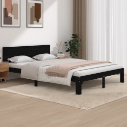 Cadre de lit sans matelas noir bois massif de pin 140x200 cm 