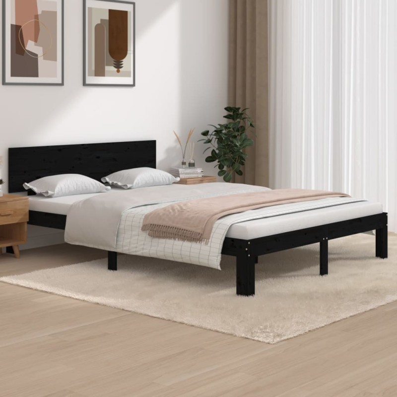 Cadre de lit sans matelas noir bois massif de pin 140x200 cm 
