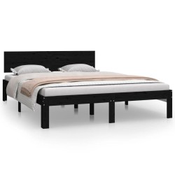Cadre de lit sans matelas noir bois massif de pin 140x200 cm 