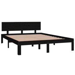 Cadre de lit sans matelas noir bois massif de pin 140x200 cm 