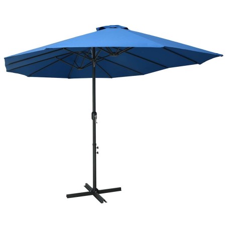 Parasol d'extérieur et poteau en aluminium 460x270 cm Bleu 