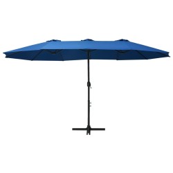 Parasol d'extérieur et poteau en aluminium 460x270 cm Bleu 
