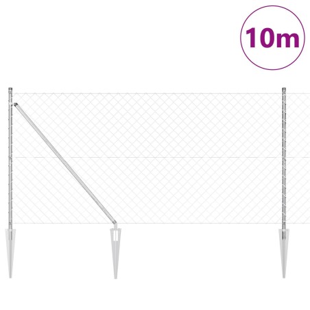 Clôture en treillis avec 7 poteaux à piquet 1,2x10 m en acier galvanisé 