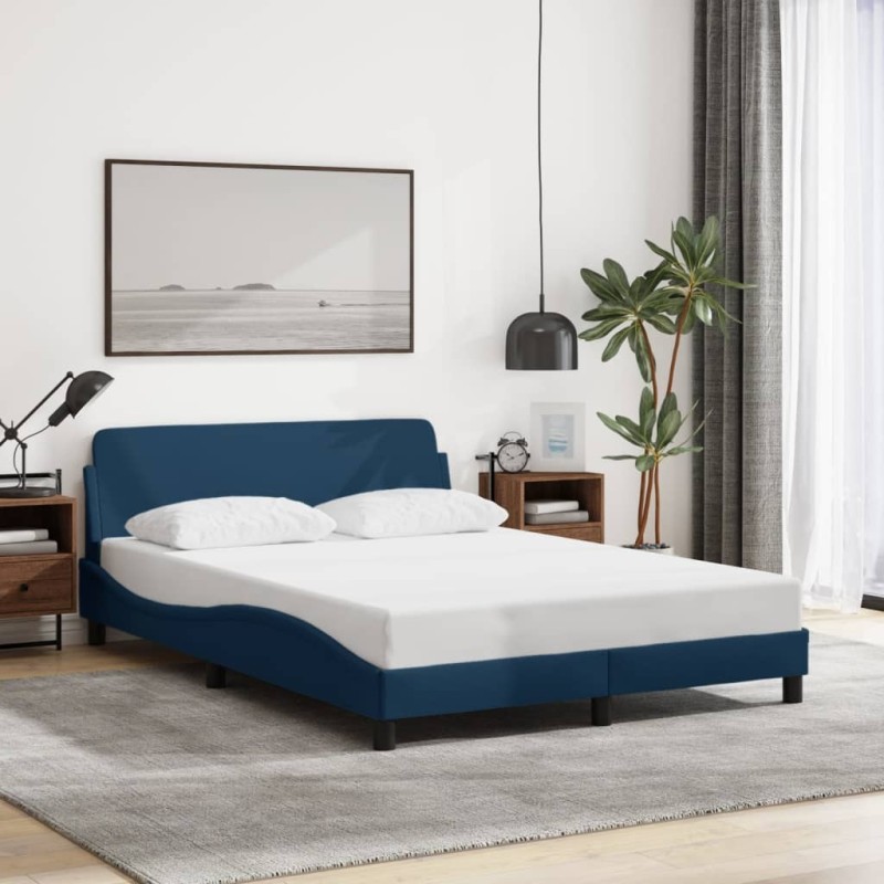 Cadre de lit avec tête de lit sans matelas bleu 120x200cm tissu 