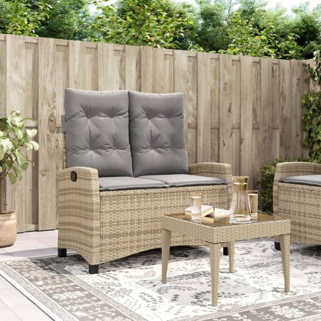 Banc inclinable de jardin avec coussins beige résine tressée 