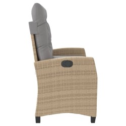 Banc inclinable de jardin avec coussins beige résine tressée 