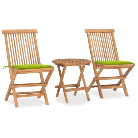 Ensemble à manger d'extérieur pliable avec coussin 3 pcs Teck 