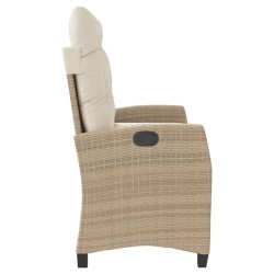 Banc inclinable de jardin avec coussins beige résine tressée 