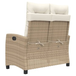 Banc inclinable de jardin avec coussins beige résine tressée 