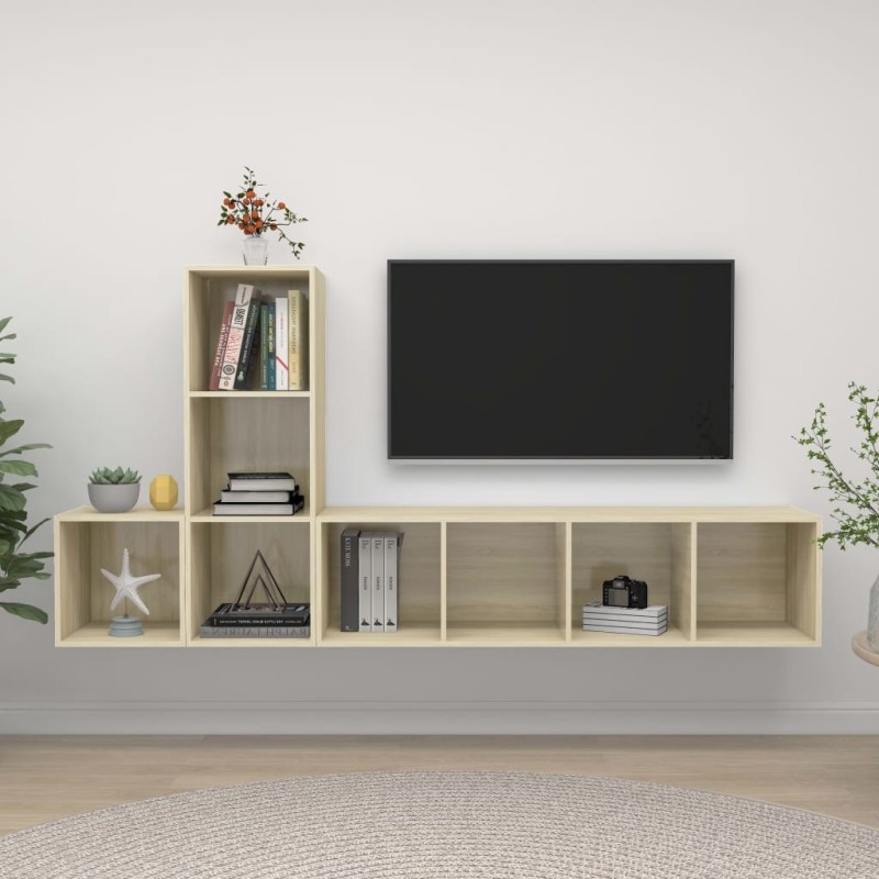 Ensemble de meuble TV 3 pcs Chêne sonoma Bois d'ingénierie Ensemble de meuble TV 3 pcs Chêne sonoma Bois d'ingénierie