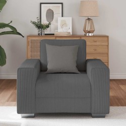 Fauteuil gris foncé 60 cm tissu velours côtelé 