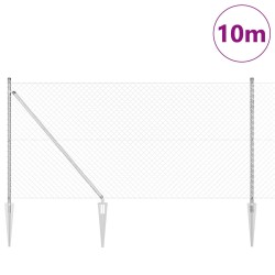 Clôture en Treillis Métallique avec 7 Poteaux en Pointe 1x10 m Acier Galvanisé 
