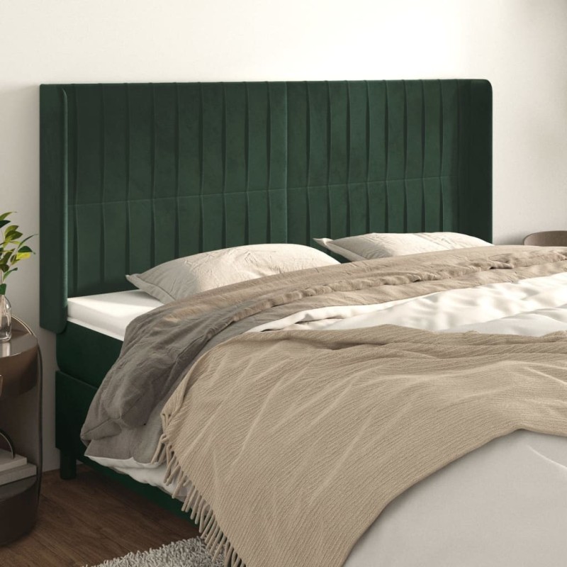 Tête de lit avec oreilles Vert foncé 163x16x118/128 cm Velours 