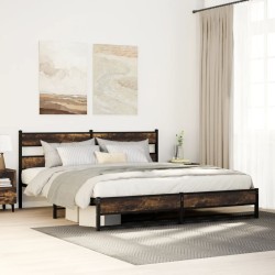 Cadre de lit en métal sans matelas chêne fumé 200x200 cm 
