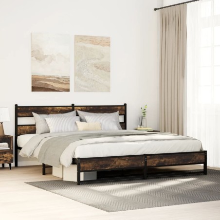 Cadre de lit en métal sans matelas chêne fumé 200x200 cm 