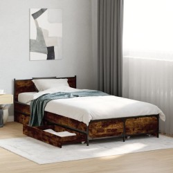 Cadre de lit avec tiroirs sans matelas chêne fumé 75x190 cm 