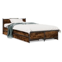 Cadre de lit avec tiroirs sans matelas chêne fumé 75x190 cm 