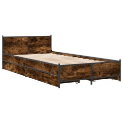 Cadre de lit avec tiroirs sans matelas chêne fumé 75x190 cm 